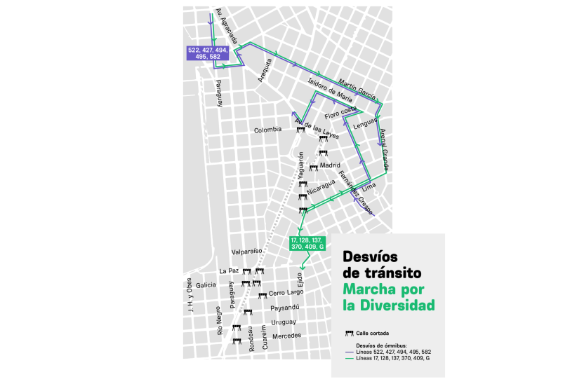 Desvíos de transporte por Marcha por la Diversidad