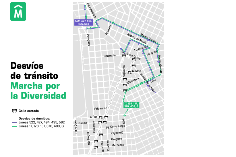 Desvíos de transporte por Marcha por la Diversidad