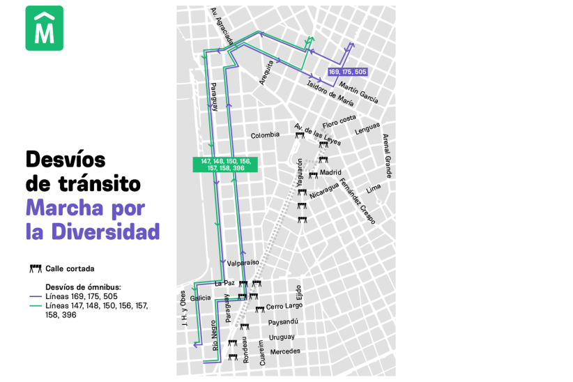 Desvíos de transporte por Marcha por la Diversidad