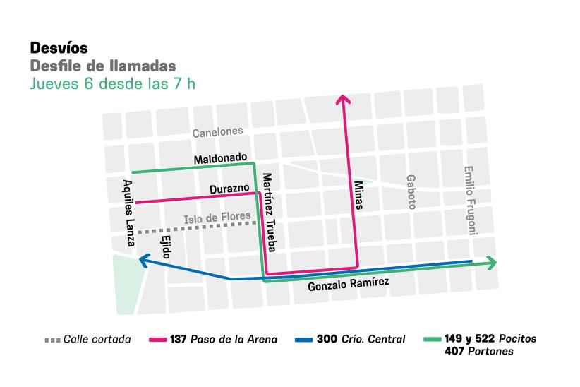 Mapa desvíos de Desfile de llamadas