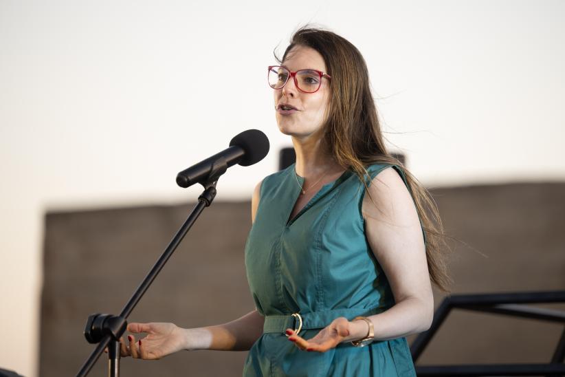 Alcaldesa del Municipio B, Patricia Soria durante la inauguración del parque Mauá