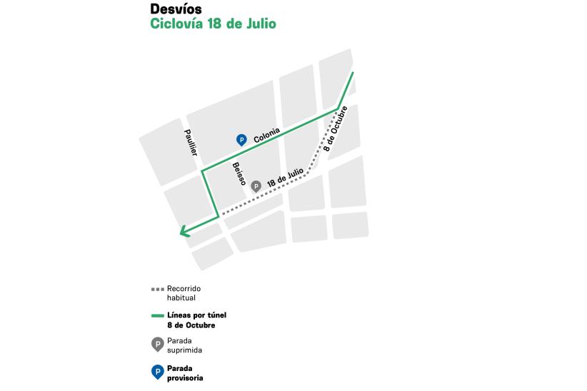 Desvíos por ciclovía Av. 18 de Julio 