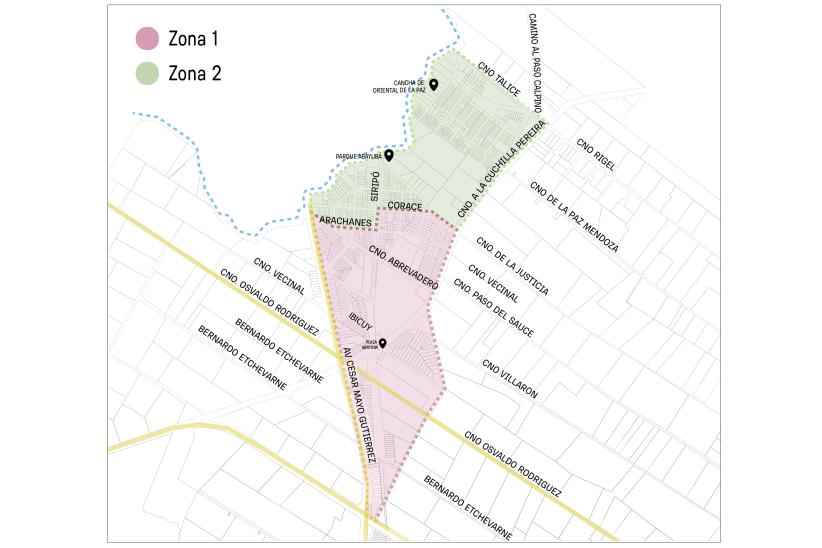 Mapa nuevo sistema de recolección de residuos en Abayubá