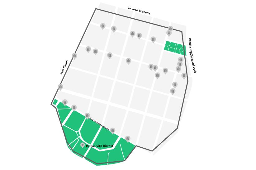 Mapa reubicación de contenedores en Punta Carretas 