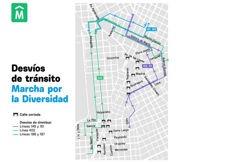 Desvíos de transporte por Marcha por la Diversidad