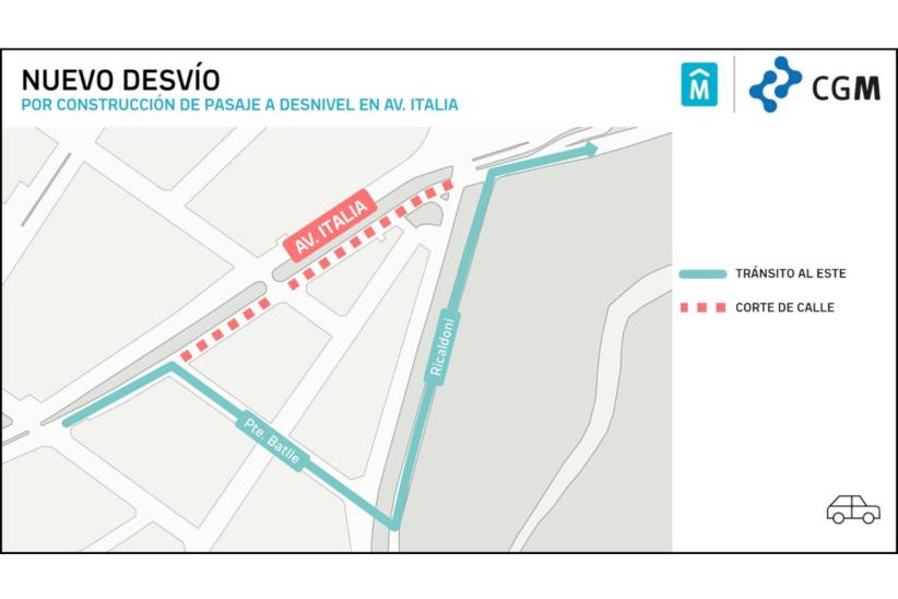 Nuevo desvío por obras en Avenida Italia