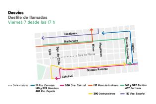 Mapa desvíos de Desfile de llamadas