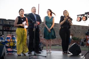 Intendente Mario Bergara junto a la alcaldesa del Municipio B, Patricia Soria durante la inauguración del parque Mauá