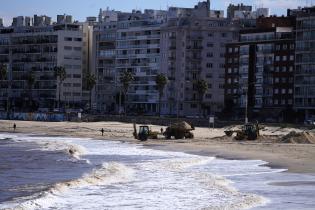 Trabajos de descalce de los muros en la Playa Pocitos