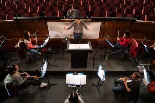 Banda Sinfónica de Montevideo durante un ensayo general de Euforia de los derrotados, 30 de setiembre de 2021