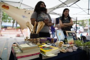 Visita de la Intendenta Carolina Cosse a feria feminista y solidaria en la Plaza de Cagancha