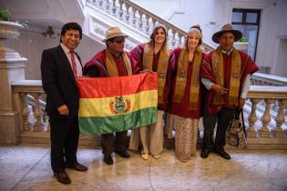 Reunión de la Intendenta Carolina Cosse con el Embajador de Bolivia y los alcaldes de Huarina y Huajata