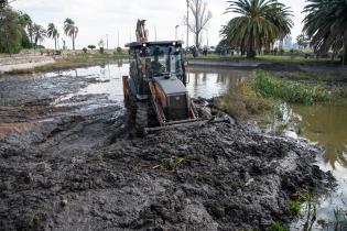 Limpieza del lago Cachón del Parque Rodó