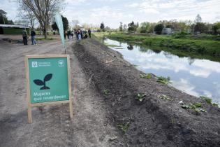 Plantación de flores con participantes del proyecto «Mujeres que Reverdecen» en el arroyo Manga