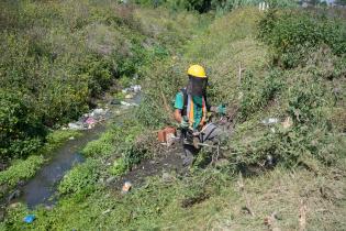 Limpieza del canal de hormigón en barrio Las Cabañitas