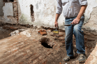 Obras de remodelación de Casa de Artigas. Investigación arqueológica.Casa Natal de Artigas ubicada en la esquina de Colon y Cerrito