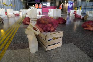 Entrega de canastas alimentarias en el atrio de la IM Entrega de canastas alimentarias en el atrio de la IM